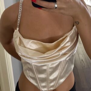Oh Polly Cream Satin Corset Top
